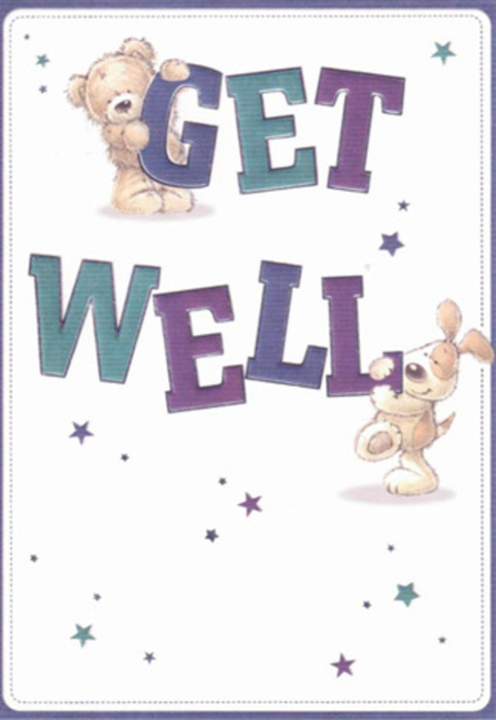 This endearing get well card captures the spirit of encouragement that flows through Dagenham's close-knit community. At the heart of the design, a cuddly bear and a floppy-eared puppy delight in delivering a message of wellness, their forms exuding playful innocence. Sprinkled about are vibrant stars-bursts of hope that evoke evenings watching fireworks over the Mayesbrook Park lake. Bold, confident typography in hues of purple and aqua seem to leap off the page, their shadowed edges giving the words a grounded, reassuring presence. Richly textured brushstrokes suggest the bear's soft fluff and the puppy's velvety ears, almost as if the card itself offers a comforting touch. The background remains clean and inviting, highlighting the main characters in a composition as thoughtfully arranged as a fresh bouquet from a local Dagenham florist. Giving this card feels akin to sending a handpicked arrangement from Flower Delivery Dagenham-each element tenderly chosen to inspire hope, compassion, and brightness, so the recipient feels supported and cared for, whether recovering at home or in one of Dagenham's welcoming neighbourhoods.