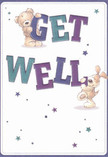 Radiant with playful charm, this get well card presents two lovable friends: a teddy bear and a puppy, each joyfully interacting with the bold letters of 'Get Well.' The bear perches atop the vibrant 'GET,' while the puppy balances below beside 'WELL,' their soft fur illustrated in gentle, rounded textures that evoke comfort with every glance. Indigo and teal hues infuse the large text with a lively energy, reminiscent of the cheerful arrangements available for same-day delivery across Dagenham. Scattered stars in blues and purples dance around the figures, setting a whimsical, hopeful atmosphere much like a walk through Parsloes Park in the early morning. The creamy-white background creates a sense of airiness and calm, letting the expressive faces and dazzling colours shine. Each detail feels deliberately placed for encouragement and care, mirroring the mindful touch of Dagenham's experienced florists. In gifting this card, you send more than words-you share warmth, optimism, and a tangible sense of reassurance that gently uplifts friends and loved ones on their path to recovery.